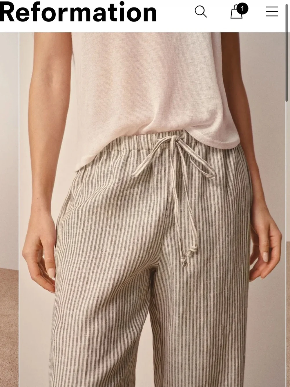 NWT Reformation Linen Olina Pants Beige & Cream Stripes